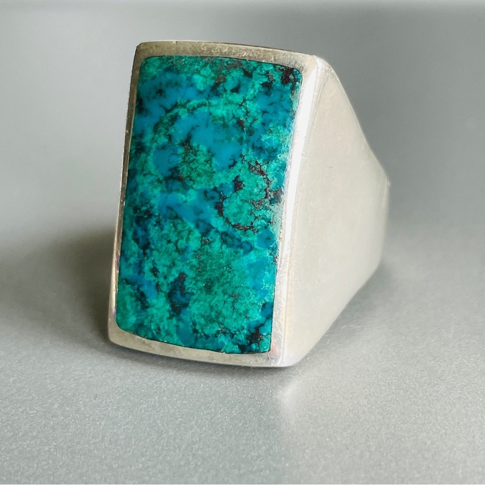 Chrysocolla Malachite Sterling Silver Rectangular Signet Ring SIZE 9 Men…